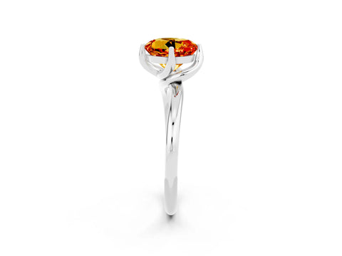 White gold Round Cut Citrine Solitaire Engagement Ring with Four-Prong Setting and Classic Band_14