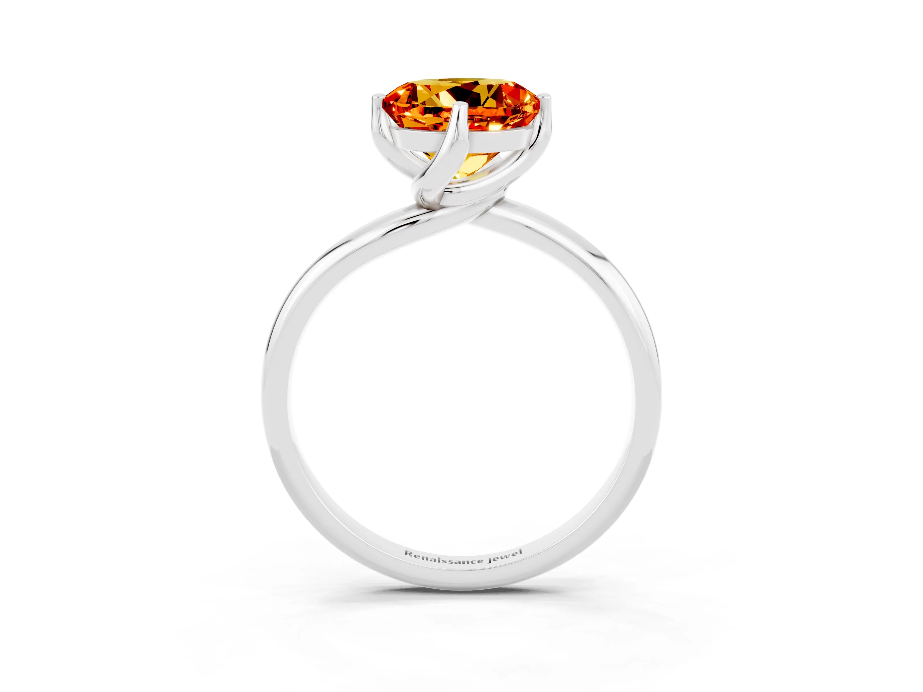 White gold Round Cut Citrine Solitaire Engagement Ring with Four-Prong Setting and Classic Band_15