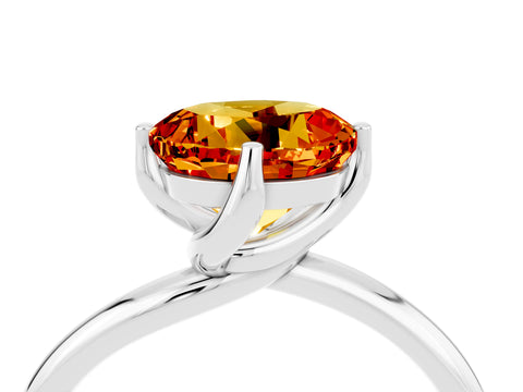 White gold Round Cut Citrine Solitaire Engagement Ring with Four-Prong Setting and Classic Band_16