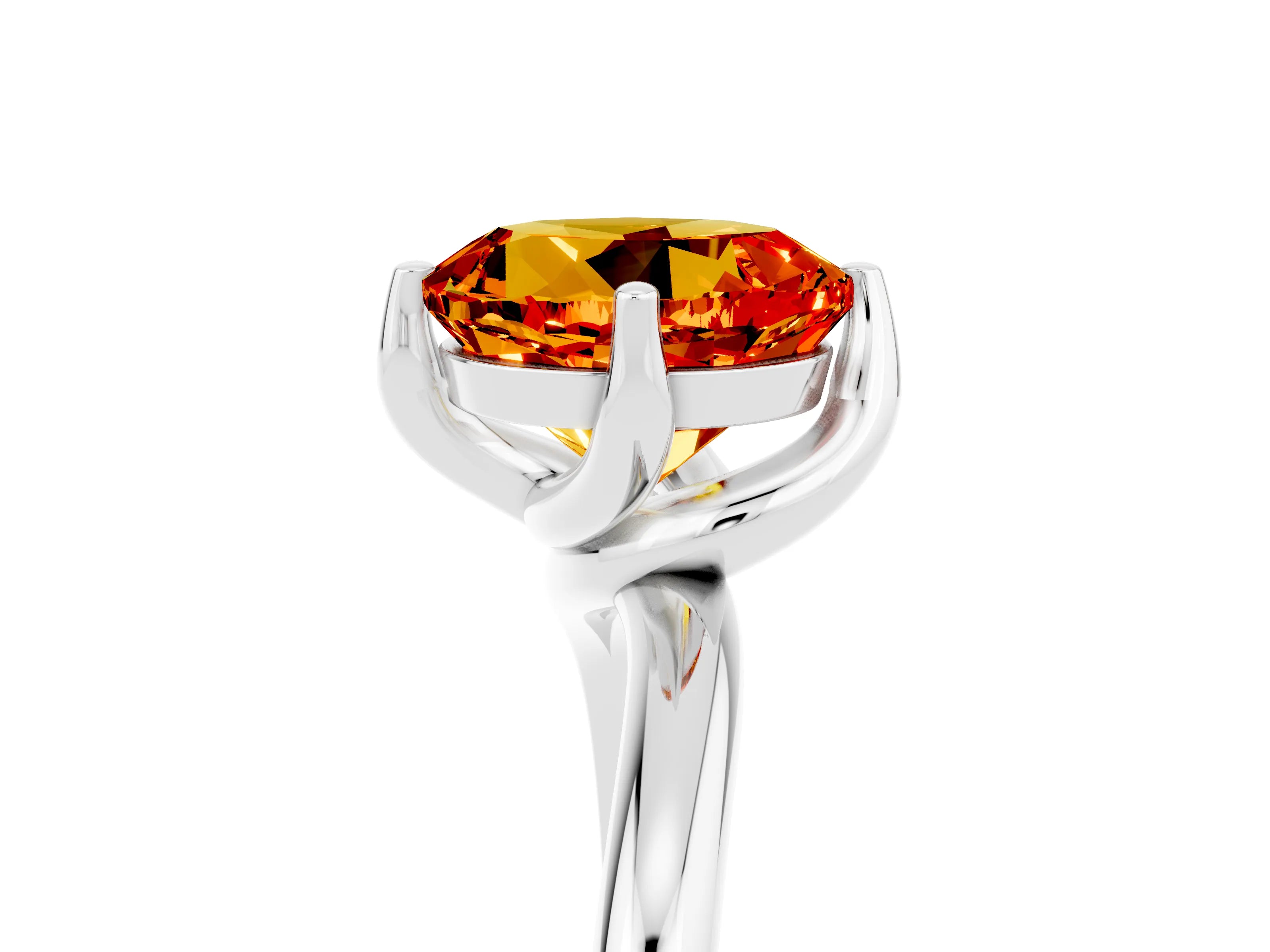 White gold Round Cut Citrine Solitaire Engagement Ring with Four-Prong Setting and Classic Band_17