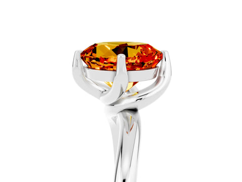 White gold Round Cut Citrine Solitaire Engagement Ring with Four-Prong Setting and Classic Band_17