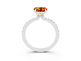 White gold Round Cut Citrine Solitaire Engagement Ring with Pavé Band and Four-Prong Setting_3