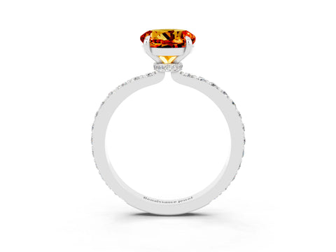 White gold Round Cut Citrine Solitaire Engagement Ring with Pavé Band and Four-Prong Setting_3