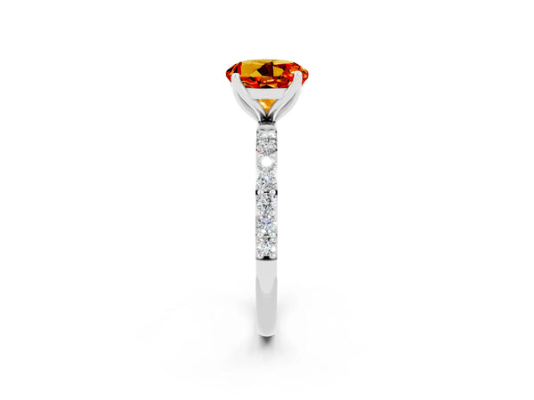 Silver Round Cut Citrine Solitaire Engagement Ring with Round  Pavé Band and Prong Setting