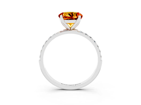 Platinum Round Cut Citrine Solitaire Engagement Ring with Round  Pavé Band and Prong Setting