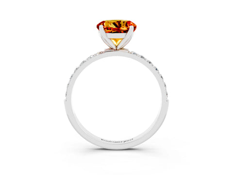 White gold Round Cut Citrine Solitaire Engagement Ring with Pavé Band and Prong Setting_3
