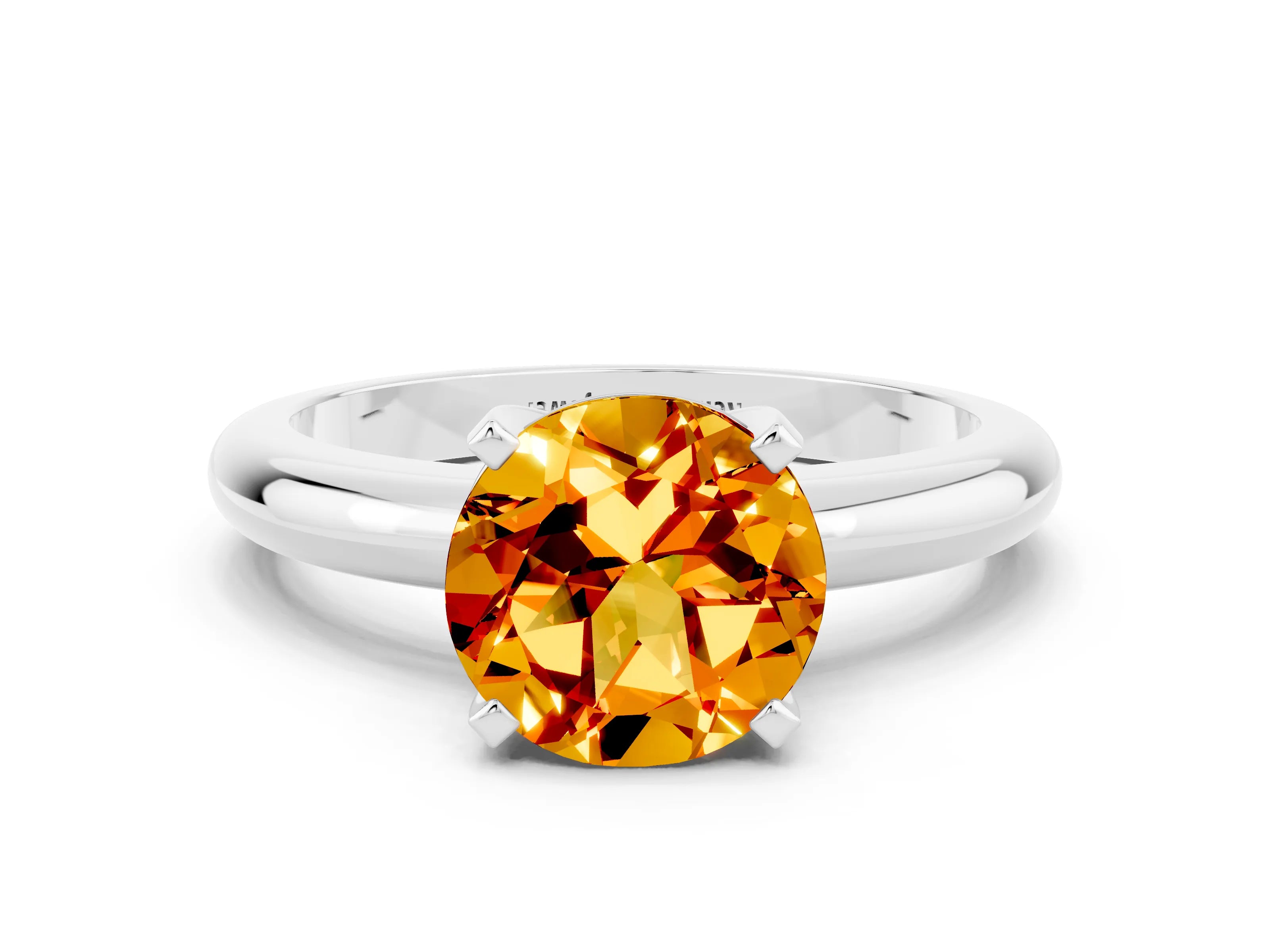 White gold Round Cut Citrine Solitaire Engagement Ring with Round Band and Four-Prong Setting
