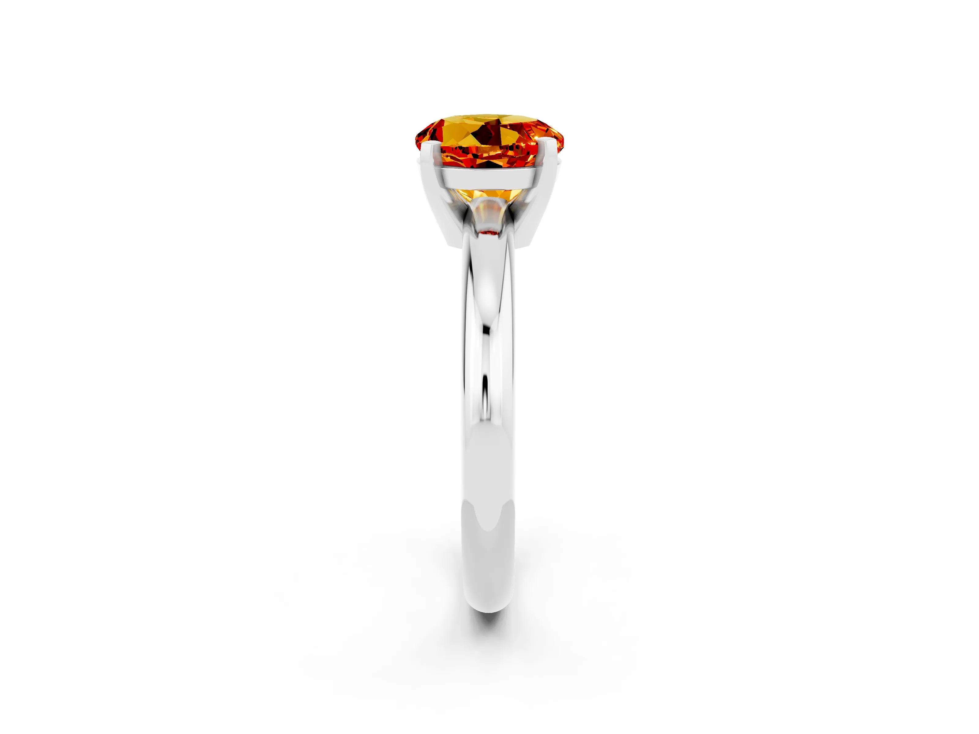 White gold Round Cut Citrine Solitaire Engagement Ring with Round Band and Four-Prong Setting_2