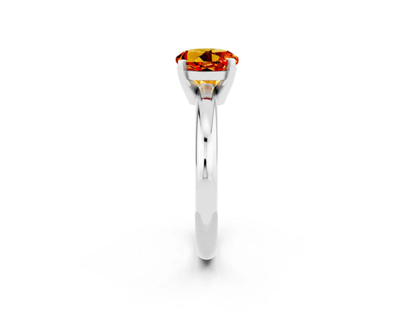 White gold Round Cut Citrine Solitaire Engagement Ring with Round Band and Four-Prong Setting