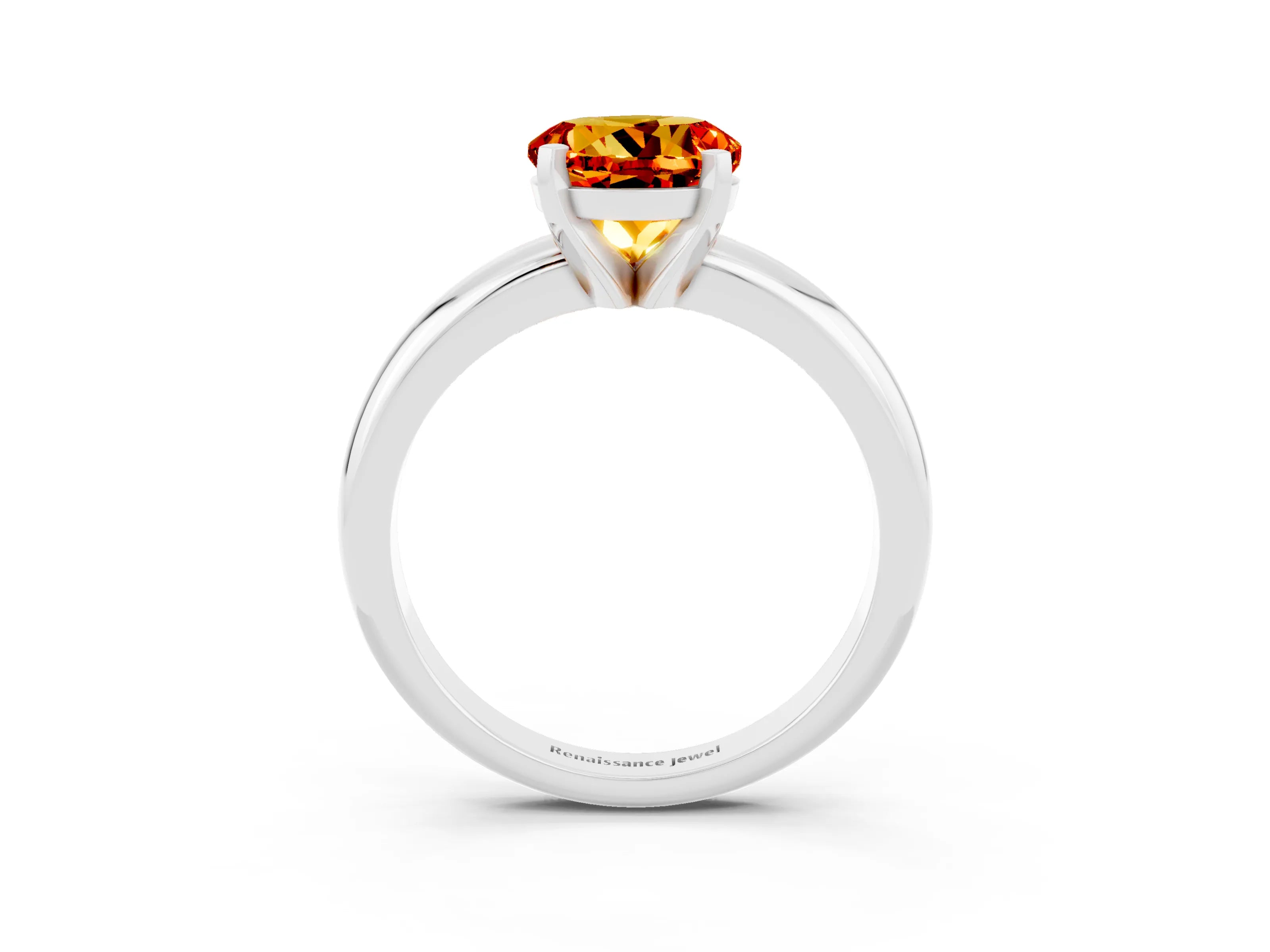 White gold Round Cut Citrine Solitaire Engagement Ring with Round Band and Four-Prong Setting_3