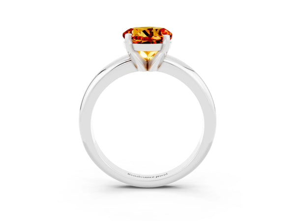 Platinum Round Cut Citrine Solitaire Engagement Ring with Round Band and Four-Prong Setting