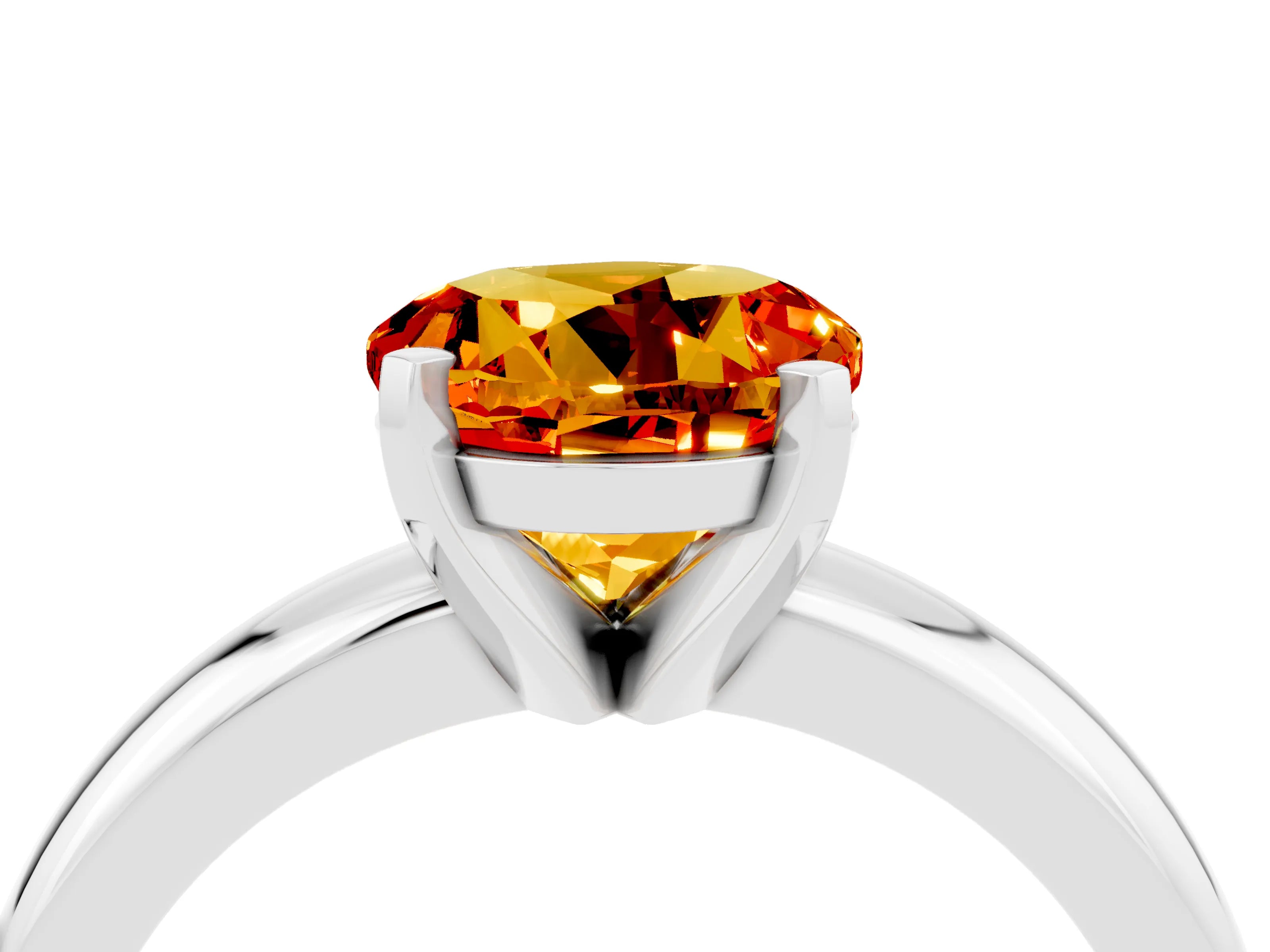 White gold Round Cut Citrine Solitaire Engagement Ring with Round Band and Four-Prong Setting_4