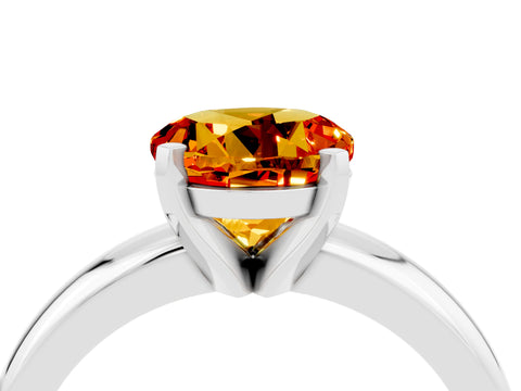 White gold Round Cut Citrine Solitaire Engagement Ring with Round Band and Four-Prong Setting_4