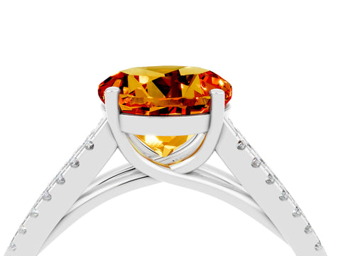 White gold Round Cut Citrine Solitaire Engagement Ring with Split Shank Pavé Band_4