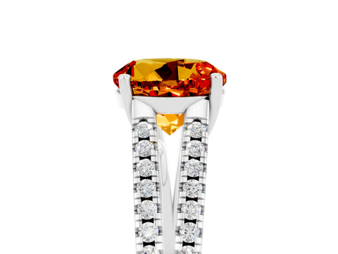 White gold Round Cut Citrine Solitaire Engagement Ring with Split Shank Pavé Band_5