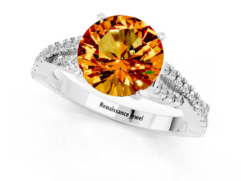 White gold Round Cut Citrine Solitaire Engagement Ring with Twisted Pavé Band and Four-Prong Setting_13