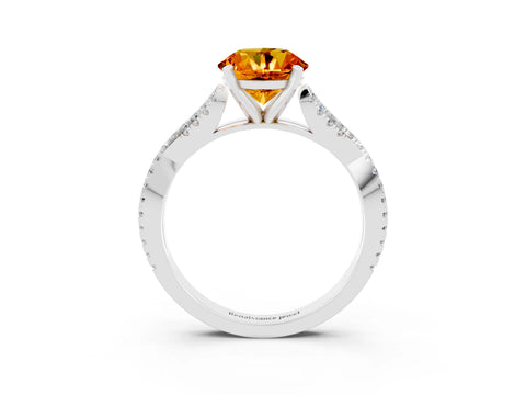White gold Round Cut Citrine Solitaire Engagement Ring with Twisted Pavé Band and Four-Prong Setting_15