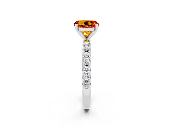 Silver Round Cut Citrine Solitaire Pavé Band with Four-Prong Setting