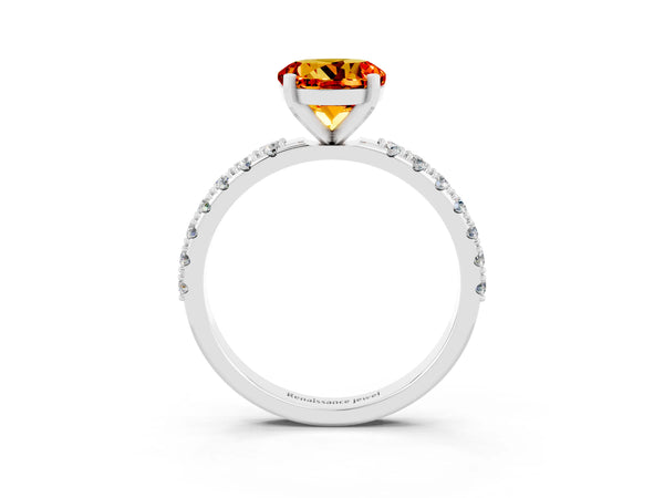Silver Round Cut Citrine Solitaire Pavé Band with Four-Prong Setting