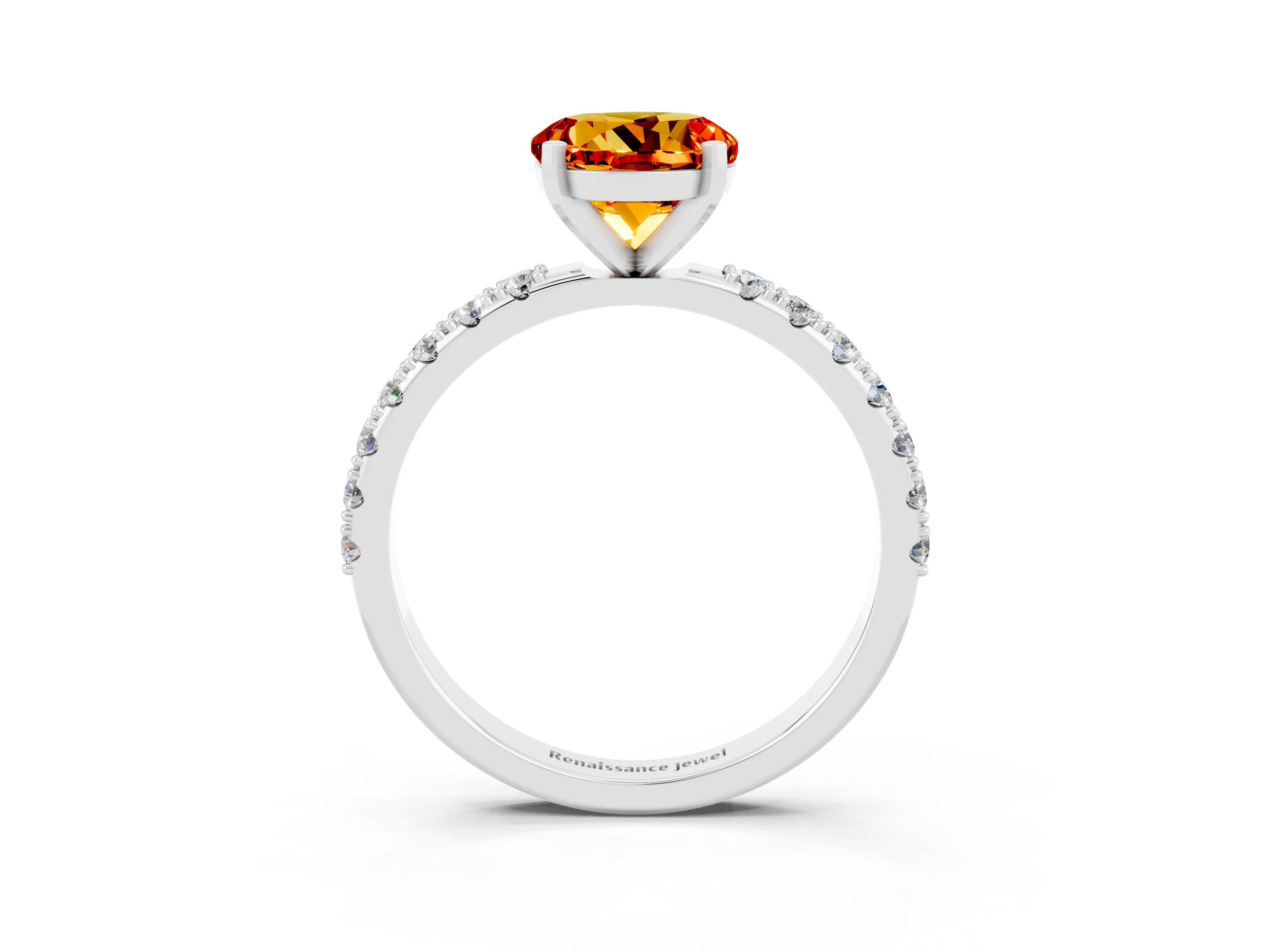 White gold Round Cut Citrine Solitaire Pavé Band with Four-Prong Setting_3