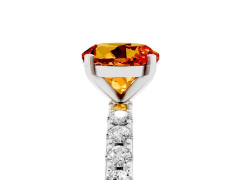White gold Round Cut Citrine Solitaire Pavé Band with Four-Prong Setting_5