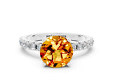 White gold Round Cut Citrine Solitaire Pavé Band with Four-Prong Setting