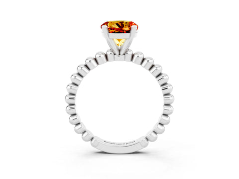 White gold Round Cut Citrine Solitaire Ring with Beaded Band and Prong Setting_15