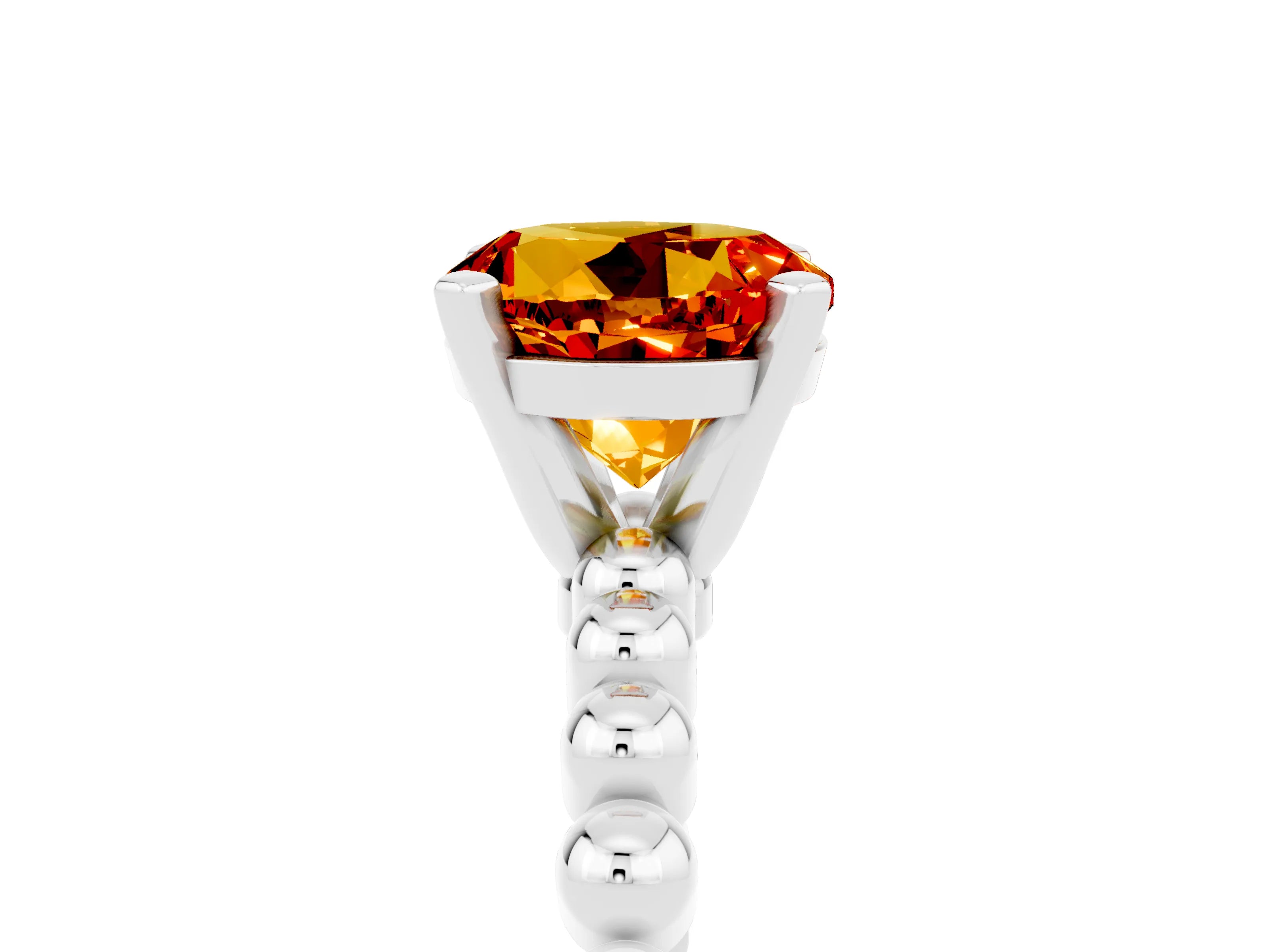 White gold Round Cut Citrine Solitaire Ring with Beaded Band and Prong Setting_5