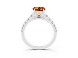 White gold Round Cut Citrine Solitaire Ring with Cathedral Setting and Pavé Band_3