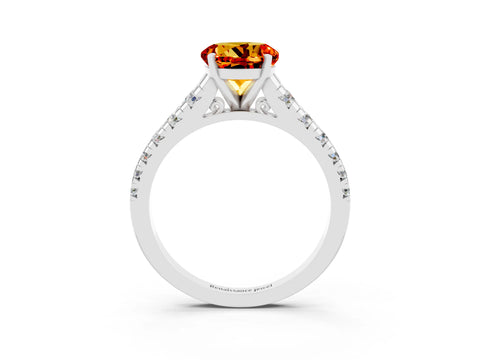 White gold Round Cut Citrine Solitaire Ring with Cathedral Setting and Pavé Band_3