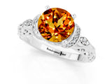 White gold Round Cut Citrine Solitaire Ring with Filigree Band and Four-Prong Setting_25