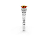 White gold Round Cut Citrine Solitaire Ring with Filigree Band and Four-Prong Setting_26