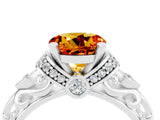 White gold Round Cut Citrine Solitaire Ring with Filigree Band and Four-Prong Setting_28
