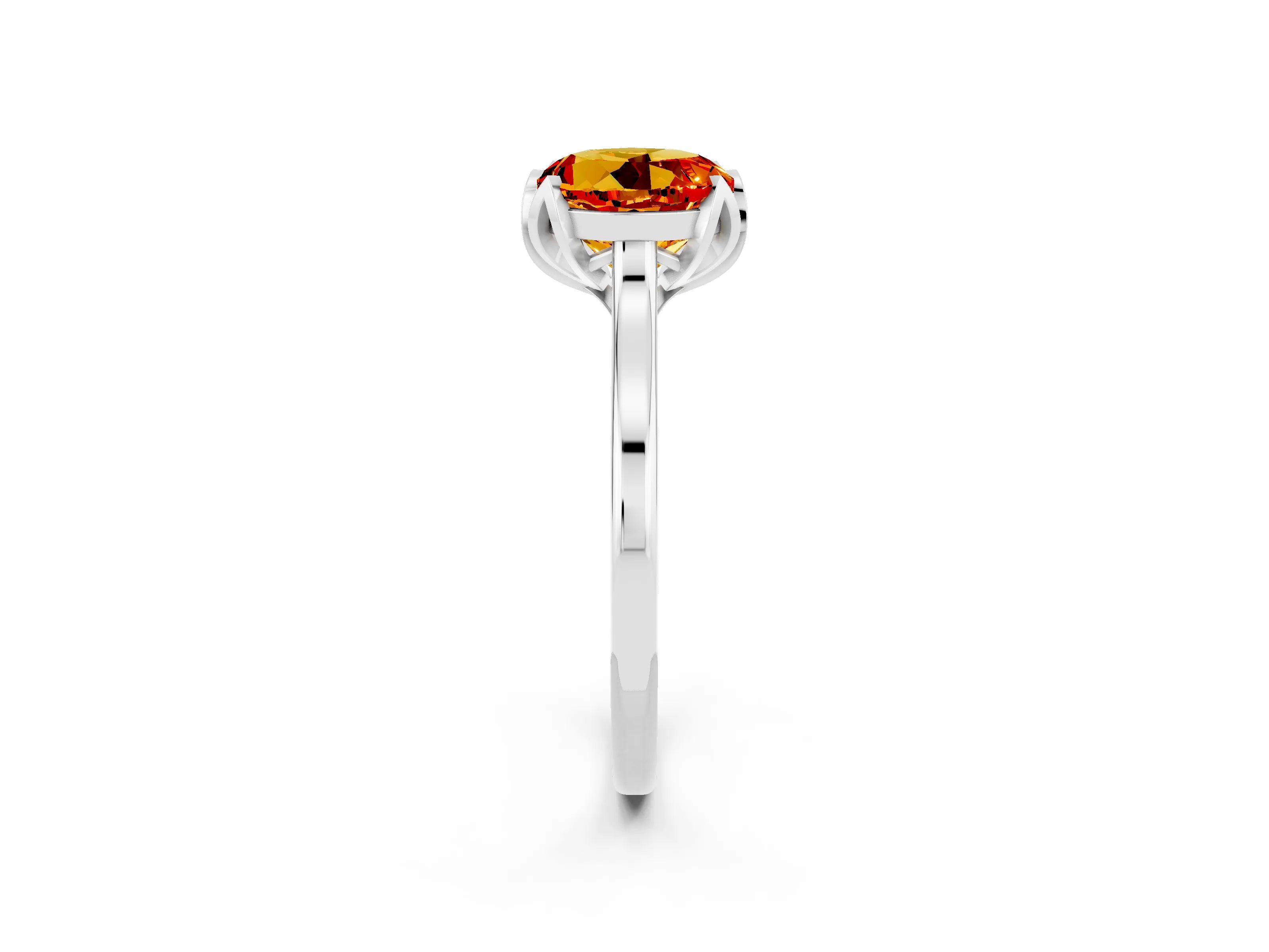 White gold Round Cut Citrine Solitaire Ring with Flower Prong Setting and Classic Band_14