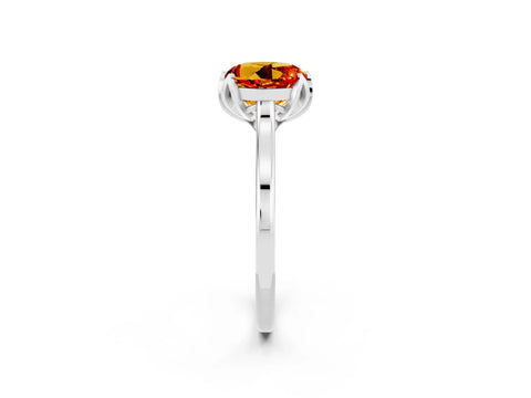 White gold Round Cut Citrine Solitaire Ring with Flower Prong Setting and Classic Band_14