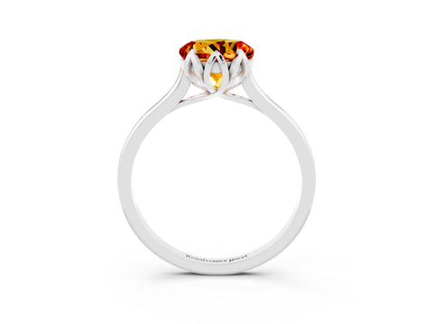 White gold Round Cut Citrine Solitaire Ring with Flower Prong Setting and Classic Band_15