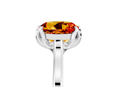 White gold Round Cut Citrine Solitaire Ring with Flower Prong Setting and Classic Band_17