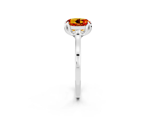 White gold Round Cut Citrine Solitaire Ring with Flower Prong Setting and Classic Band