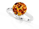White gold Round Cut Citrine Solitaire Ring with Flower Prong Setting and Classic Band_49