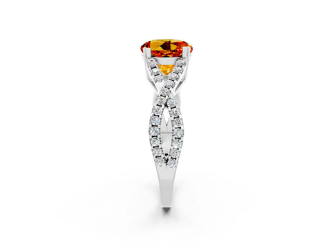 White gold Round Cut Citrine Solitaire Ring with Four-Prong Setting and Twisted Pavé Band_2