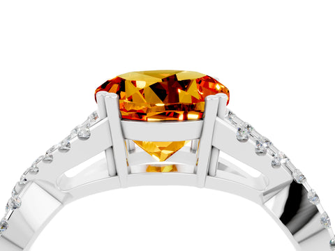 White gold Round Cut Citrine Solitaire Ring with Four-Prong Setting and Twisted Pavé Band_4