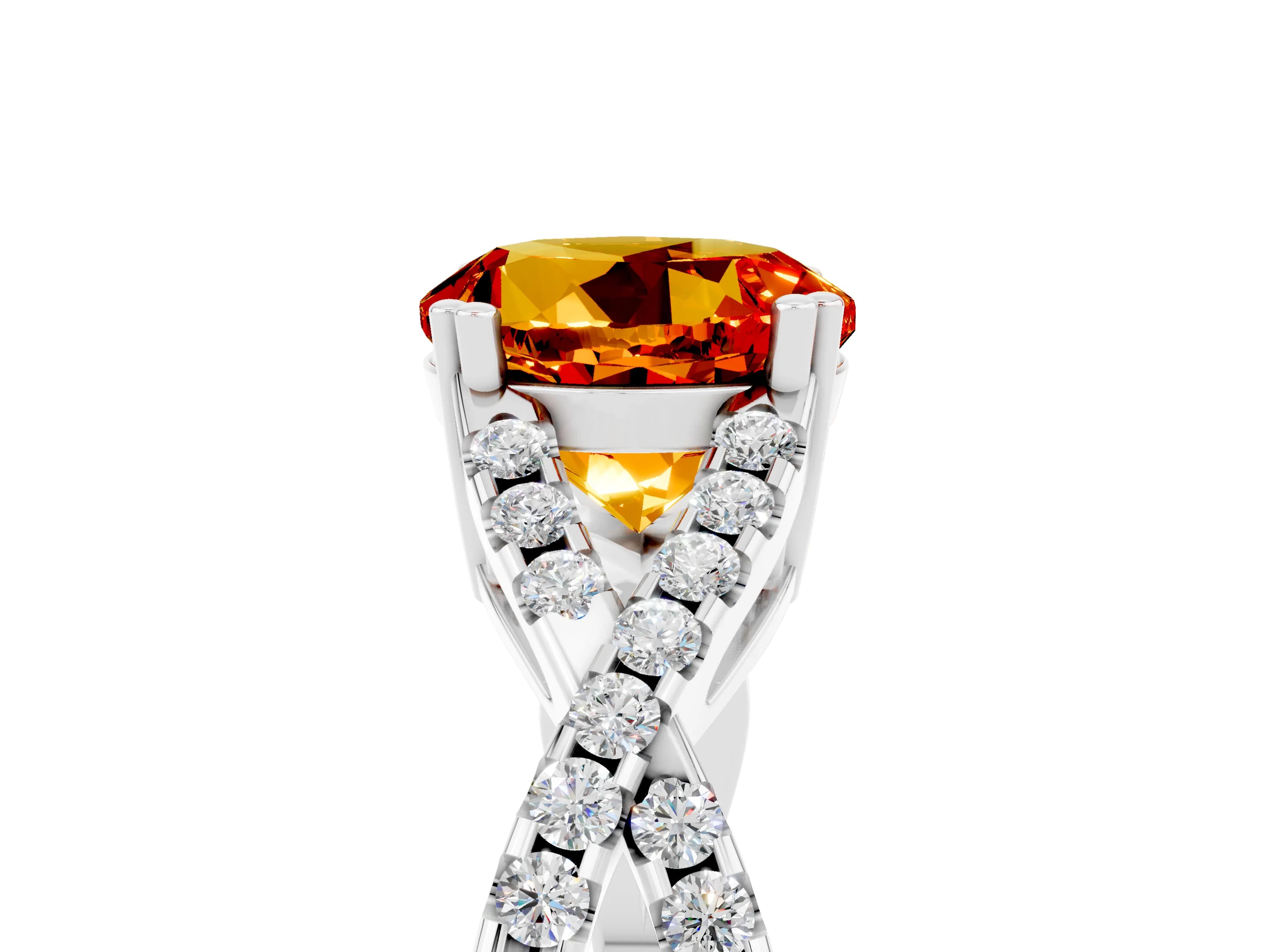 White gold Round Cut Citrine Solitaire Ring with Four-Prong Setting and Twisted Pavé Band_5