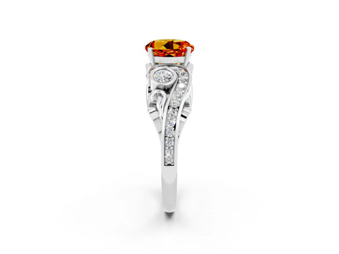 White gold Round Cut Citrine Solitaire Ring with Milgrain Pavé Band and Four-Prong Setting_38