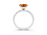 White gold Round Cut Citrine Solitaire Ring with Pavé Accents and Four-Prong Setting_3