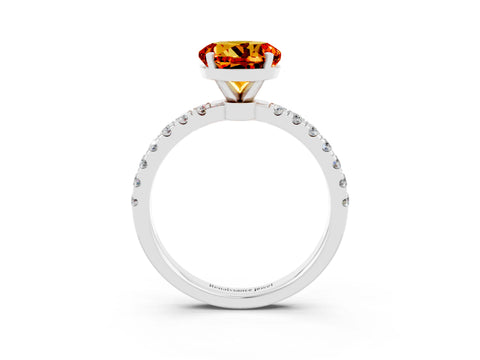 White gold Round Cut Citrine Solitaire Ring with Pavé Accents and Four-Prong Setting_3