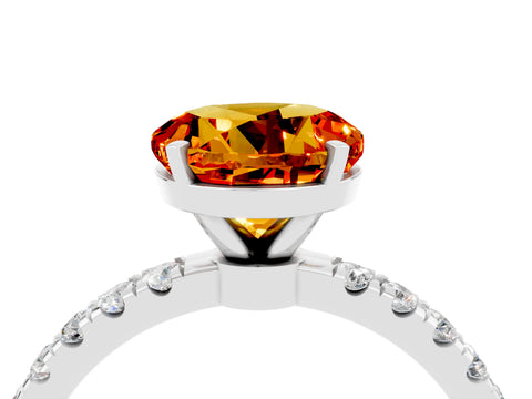 White gold Round Cut Citrine Solitaire Ring with Pavé Accents and Four-Prong Setting_4