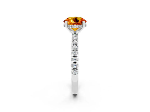 White gold Round Cut Citrine Solitaire Ring with Pavé Band and Four-Prong Setting_26