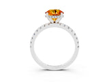 White gold Round Cut Citrine Solitaire Ring with Pavé Band and Four-Prong Setting_27