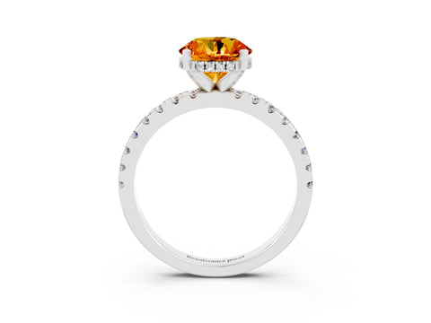 White gold Round Cut Citrine Solitaire Ring with Pavé Band and Four-Prong Setting_27