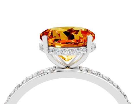 White gold Round Cut Citrine Solitaire Ring with Pavé Band and Hidden Halo_28